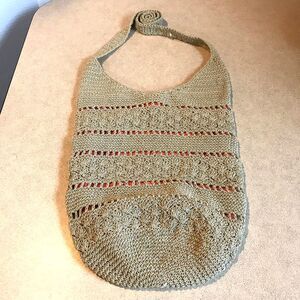 Crochet Bag Crossbody Hobo Beige 12.5 x 11